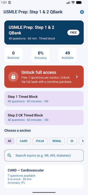 USMLE Prep Step 1 & 2 QBank Screenshot 0