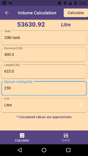 Fuel Tank Volume Calculator Pro using dip scale Screenshot 2