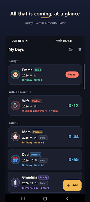 Life Alarm - Birthday Reminder Screenshot 1