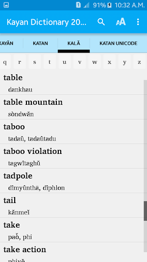 Kayan Dictionary 2016 - Zawgyi Screenshot 2