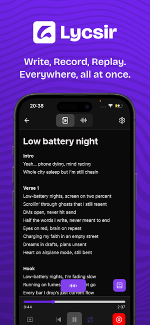 Lycsir - The Songwriter's App Screenshot 0