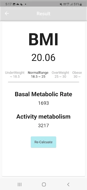 BMR calculator - BMI, BMR, AMR Screenshot 3
