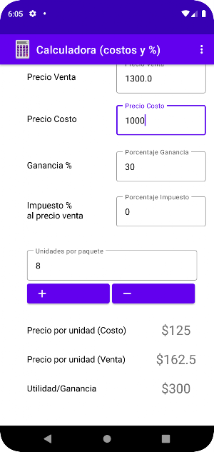 Calculadora de Costos Screenshot 3