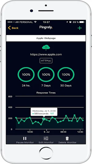 Pingrely Website Monitor Screenshot 1
