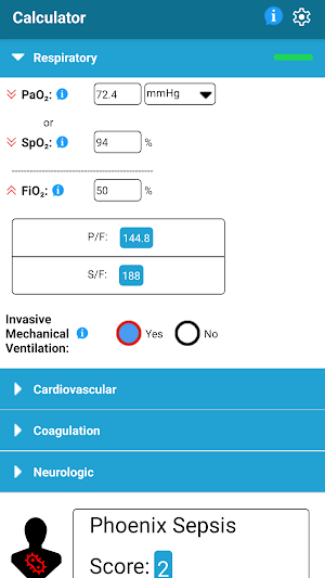 Phoenix Sepsis Calculator Screenshot 2