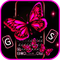 Neon Pink Butterfly Keyboard Background