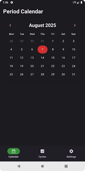Period Calendar Screenshot 1