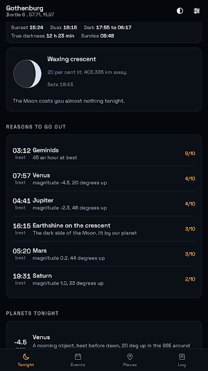 Umbra: Sky Almanac & Alerts Screenshot 1