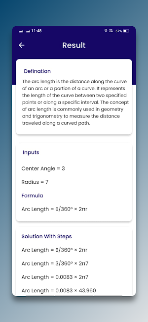 Arc Length Calculator Screenshot 2