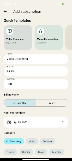Subwise: Subscription Tracker Screenshot 1