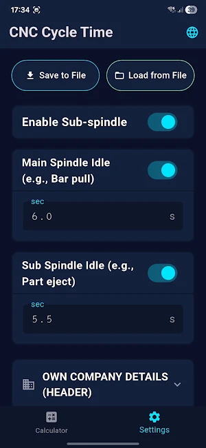 CNC Cycle Time Calculator Screenshot 3