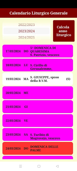Calendario liturgico Screenshot 1