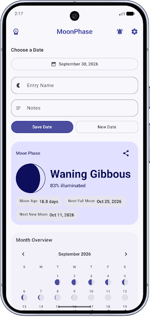 MoonPhase: Lunar Calendar Screenshot 1