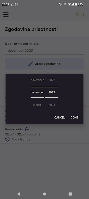 Evidenca delovnega časa Screenshot 2