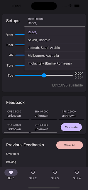 F1M Setup Calculator Screenshot 2