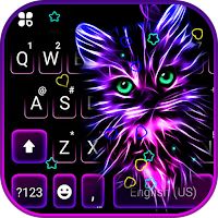 Purple Neon Cat Keyboard Theme