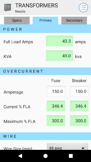 Transformer Calculator Screenshot 2