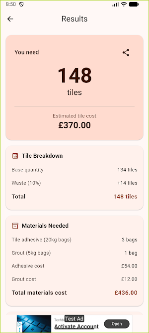 Tiling Calculator Screenshot 2
