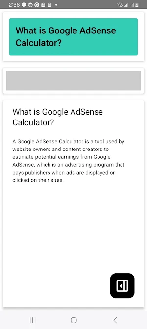 Google AdSense Calculator Screenshot 1