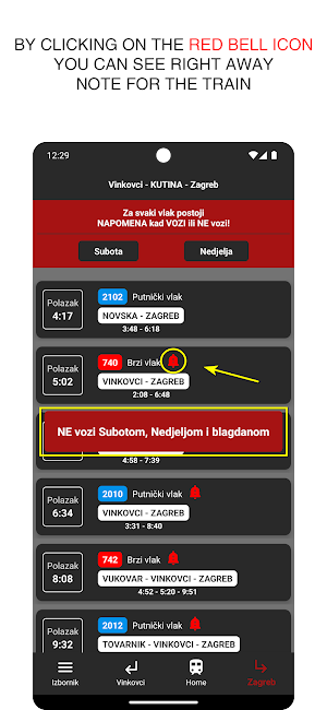 Kutina train timetable Screenshot 2