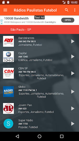 Rádios Paulistas de Futebol - AM e FM de SP Screenshot 0