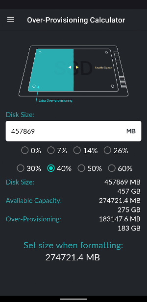 Over-Provisioning Calculator Screenshot 1