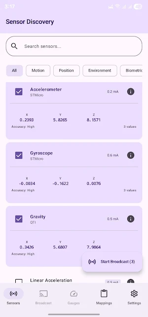 SensorCast -Stream Sensor Data Screenshot 2