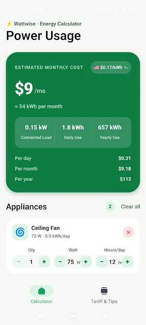 Home Electricity Calculator Screenshot 2