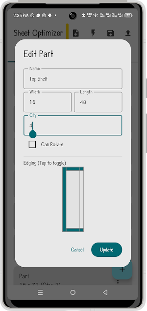 Sheet Cutting Edging Optimizer Screenshot 2