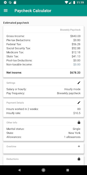 Paycheck Calculator (US) Screenshot 0