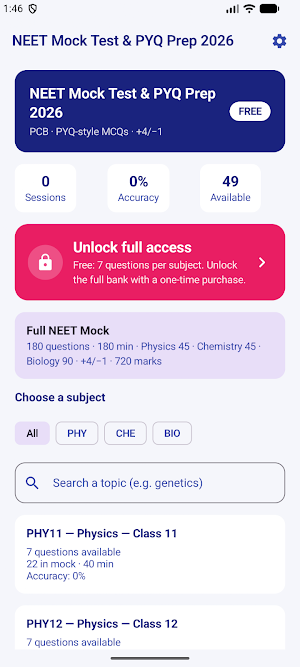 NEET Mock Test & PYQ Prep 2026 Screenshot 0