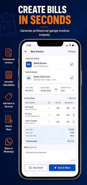 Garage Invoice – Billing App Screenshot 1