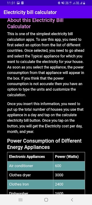 Electricity Bill Calculator Screenshot 3