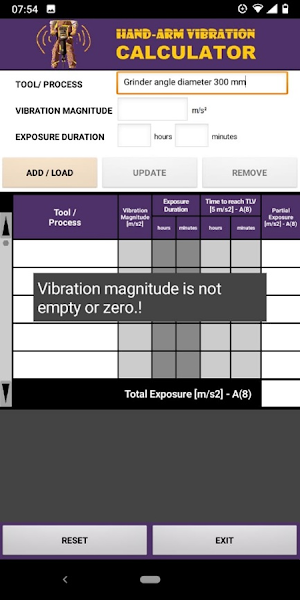 Hand-Arm Vibration Calculator Screenshot 3