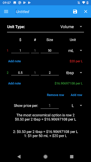 Unit Price Calculator Screenshot 2