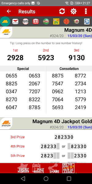 Live 4D Results ! (MY & SG) Screenshot 1