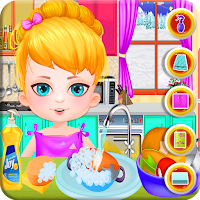 Cute Girl Cleans Dirty Kitchen