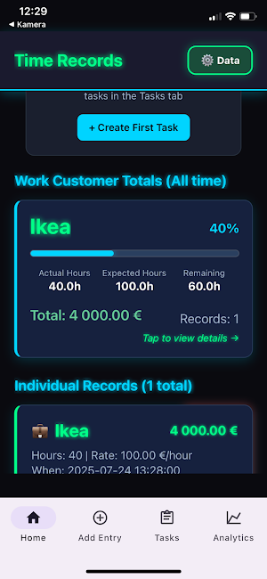 Project Time Record Screenshot 3