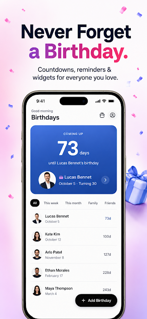 Birthday Reminder: Countdowns Screenshot 1