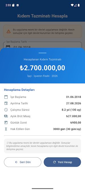Kıdem Tazminatı Hesaplama Screenshot 1