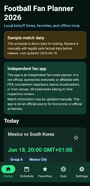 Football Fan Planner 2026 Screenshot 0