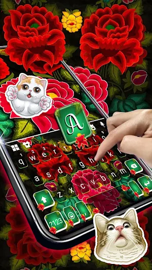 Red Mexican Flowers Keyboard Background Screenshot 1