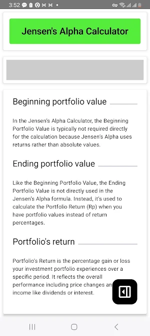 Jensen's Alpha Calculator Screenshot 3