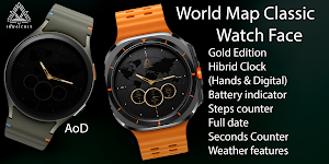World Map Classic Watch Face Screenshot 0