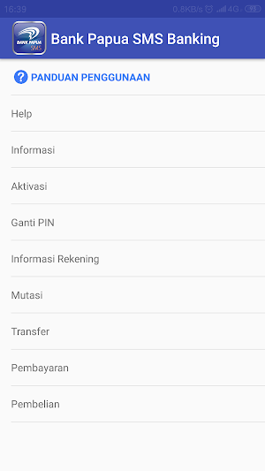 SMS Banking Bank Papua Screenshot 1