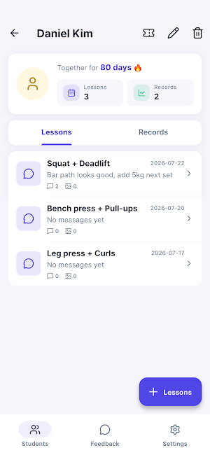 CoachNote: Client Feedback Log Screenshot 1
