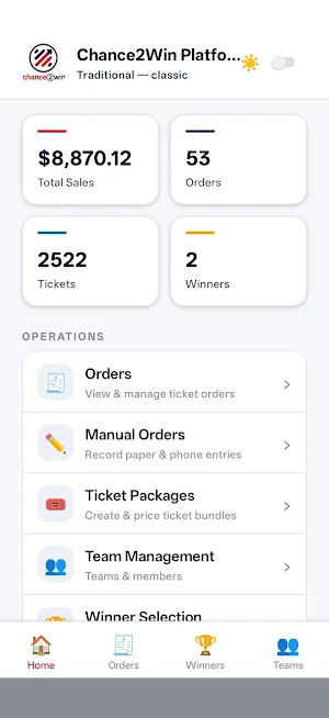 Chance2Win Raffle Management Screenshot 2