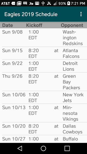 Eagles 2019 Schedule Screenshot 0
