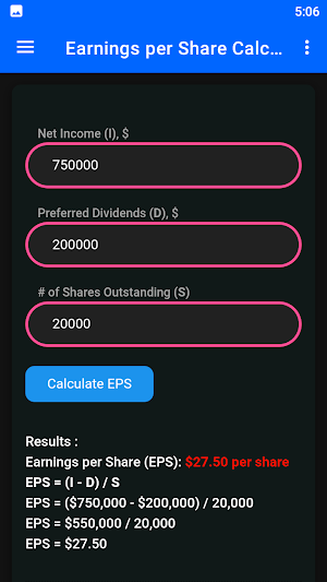 Earning per Share Calculator Screenshot 2