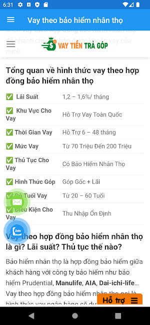 Vay theo bảo hiểm nhân thọ Screenshot 1